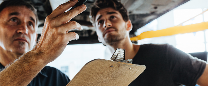Technician working on a truck